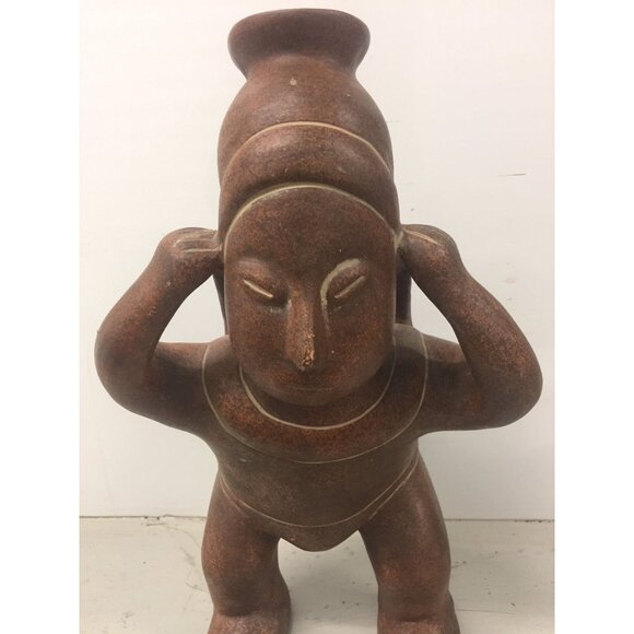 Vintage 1973 Ceramic Terracotta Mayan Figurine Male Carrying Water Basket Made I - Picture 3 of 10
